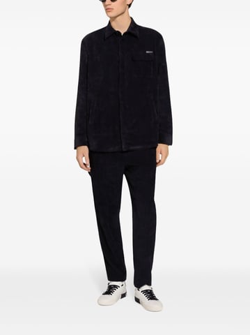 Svart Stretch Corduroy Knapp-up Skjorta