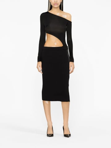 Zipped Ribbed Silk Skirt