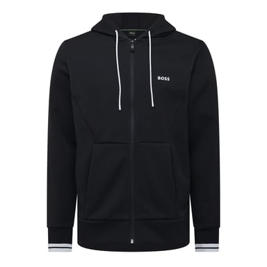 Men's Boss Zone Stripe Detail Zip Up Hoodie in Black