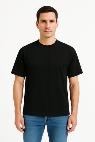 100% Cotton Oversize Fit Crew Neck Black Men's T-Shirt - Alpha