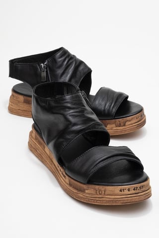 Lunas Leather Side-Zip Flat Heel Sandal