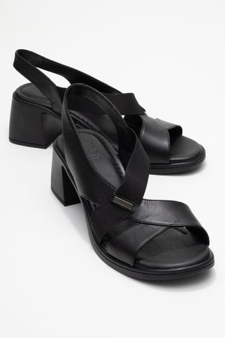 Crina Elasticated Leather Chunky Heel Sandal