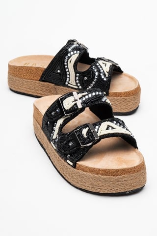 Bobby Beaded Straw Platform Slide Sandal