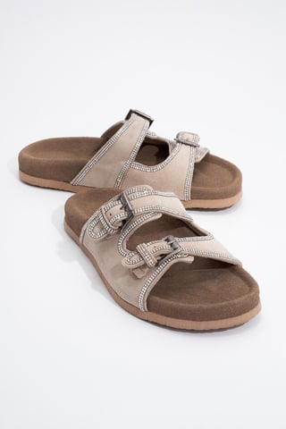 Allen Rhinestone Läder Slide Sandal (Women)