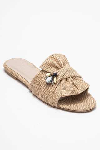 Daphne Raffia Bow Slide Sandal