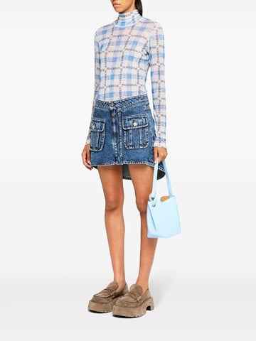 Curved Patch Pockets Mini Denim Skirt