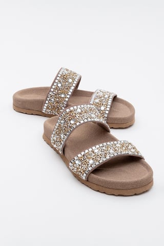 Jamie Leather Double Strap Slide Sandal with Stones
