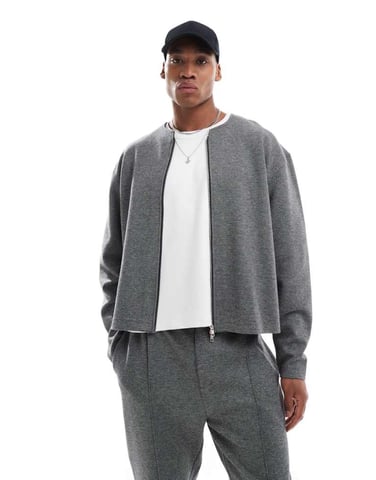 ASOS DESIGN co-ord zip through cardigan in texture in grey