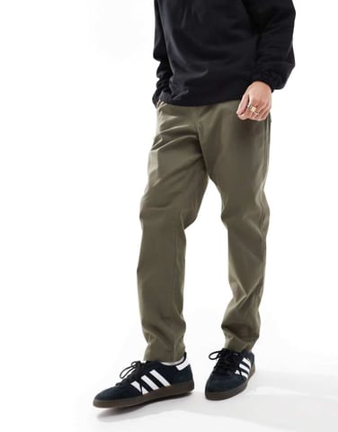 ASOS DESIGN tapered pull on chino with elasticated waist in khaki