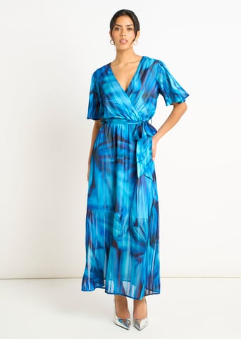 Blauwe midi-jurk met tie-dye print