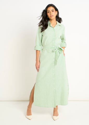 Groene seersucker gestreepte jurk met lange mouwen