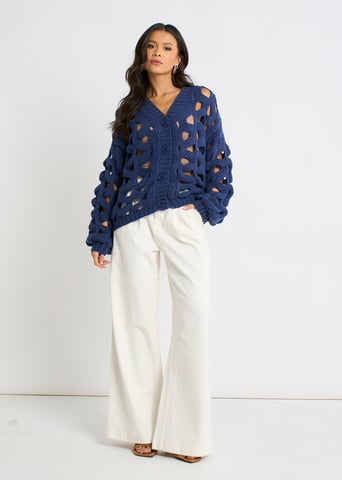 Marineblauw grof gebreid vest