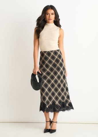 Mono Check Contrast Kant Schuine Rok