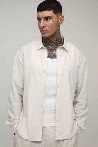 Tall Oversized Long Sleeve Linen Blend Shirt