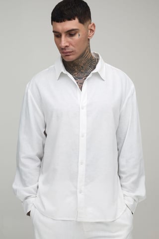 Tall Oversized Long Sleeve Linen Blend Shirt