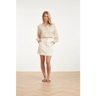Smashed Lemon Denim mini-rok met knoopsluiting en steekzakken |