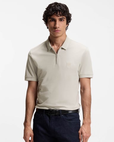 Passerzip Zip Placket Polo Shirt in Light Grey