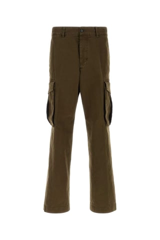 Olive Green Stretch Cotton Loose Cargo Pant