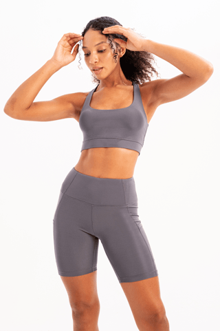 Lightly Supported, Removable Padded Bra with Back Detail, Smoked Women's Sports Bra - Surge