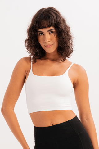 Thin Strap Light Support Removable Padded Bra White Women's Sports Bra - Spica