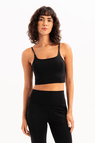 Thin Strap Light Support Removable Padded Black Women's Sports Bra - Spica