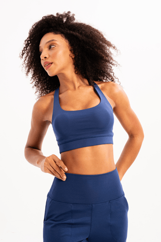 Lightly Supported, Removable Padded, Navy Blue Women's Sports Bra with Back Detail - Surge
