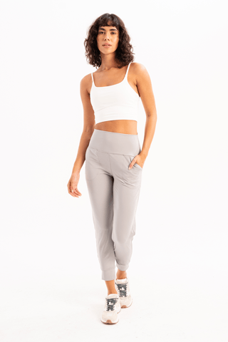 High Waist Elastic Pocket Relaxed Cut Slimming Jogger Gray Women's Sweatpants - Beat