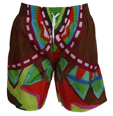 Dsquared2 Colourful Abstract Design Brown Swim Shorts