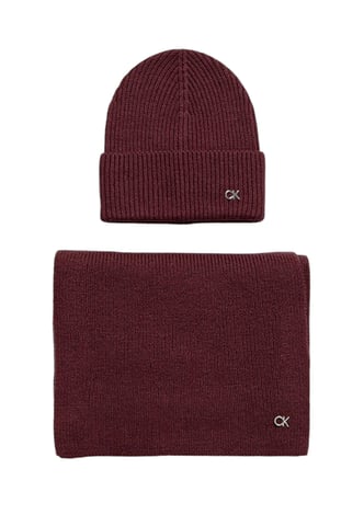 Ribbed Knit Hat Scarf Set Burgundy