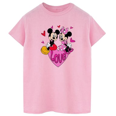 Disney Womens/Ladies Love Heart Mickey & Minnie Mouse Cotton Boyfriend T-Shirt (Baby Pink)