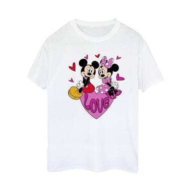 Disney Womens/Ladies Love Heart Mickey & Minnie Mouse Cotton Boyfriend T-Shirt (White)
