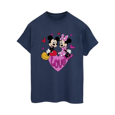 Disney Womens/Ladies Love Heart Mickey & Minnie Mouse Cotton Boyfriend T-Shirt (Navy Blue)