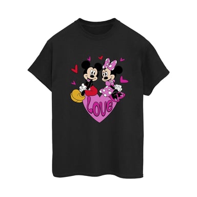 Disney Womens/Ladies Love Heart Mickey & Minnie Mouse Cotton Boyfriend T-Shirt (Black)