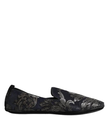 Dolce & Gabbana Svart Jacquard Läder Slip-On Loafers Skor