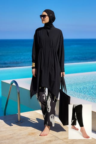 Black Asymmetric Cut Premium Full Coverage Swimwear Set