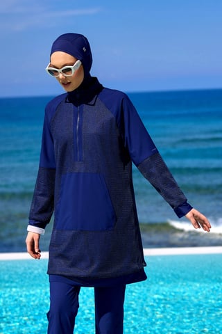 Marinblå Full täckning Modest Swimwear Burkini Set