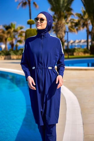 Marinblå Full täckning Modest Swimwear Burkini Set