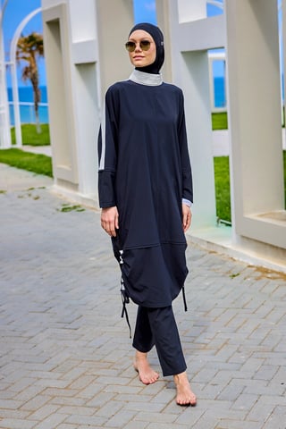 Black Full Coverage Modest Swimwear Burkini Set