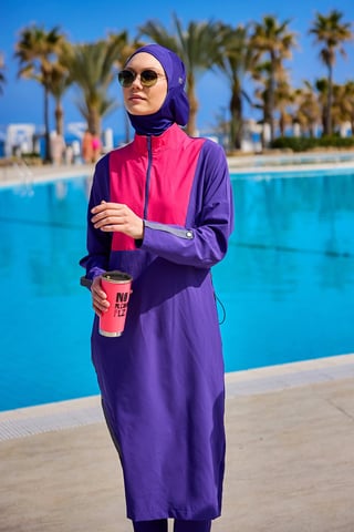 Purple Full Coverage Modest Swimwear Burkini Set