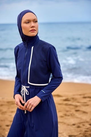 Navy Full Coverage Modest Swimwear Burkini Set