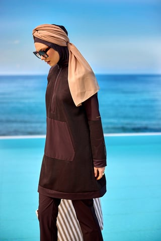 Brun heltäckande tylldetalj Modest Swimwear Burkini Set