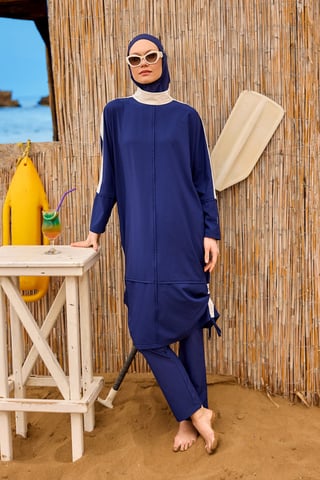 Marinblå Full täckning Modest Swimwear Burkini Set