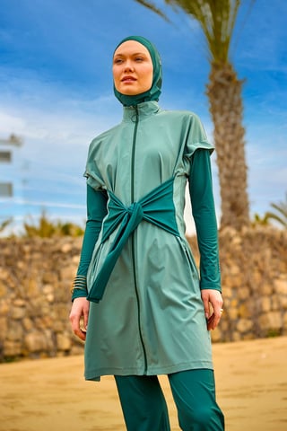 Olive Modest Burkini Set – High Collar Full Coverage Swimwear