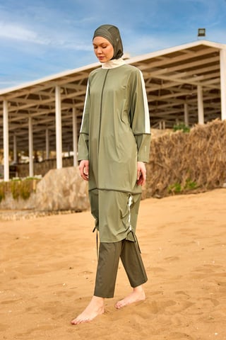 Khaki Modest Full Coverage Baddräkt – Islamisk Burkini Set
