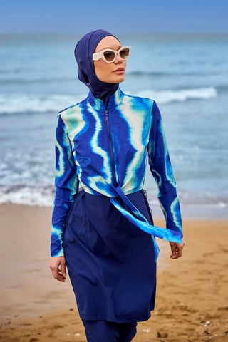 Navy Full Coverage Modest Swimwear Burkini Set