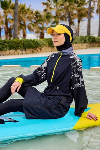 Svart Heltäckande Modest Burkini med ärmdetalj