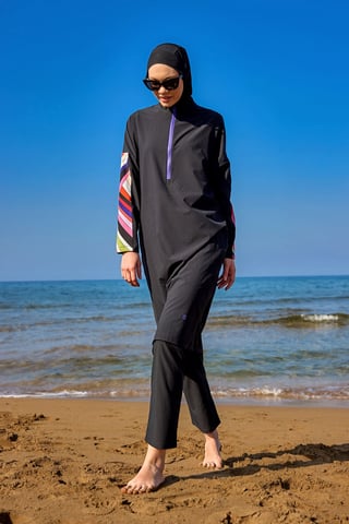 Black Full Coverage Swimwear Burkini Set