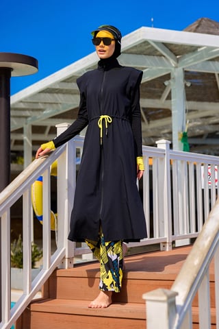 Marina Black Full Coverage Islamic Swimwear Burkini Set