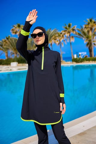 Marina Black Full-Coverage Modest Swimsuit