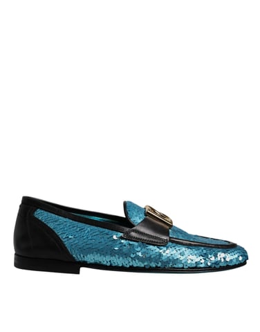 Dolce & Gabbana Blå Paljettklädda Slippers Formella Klädsko